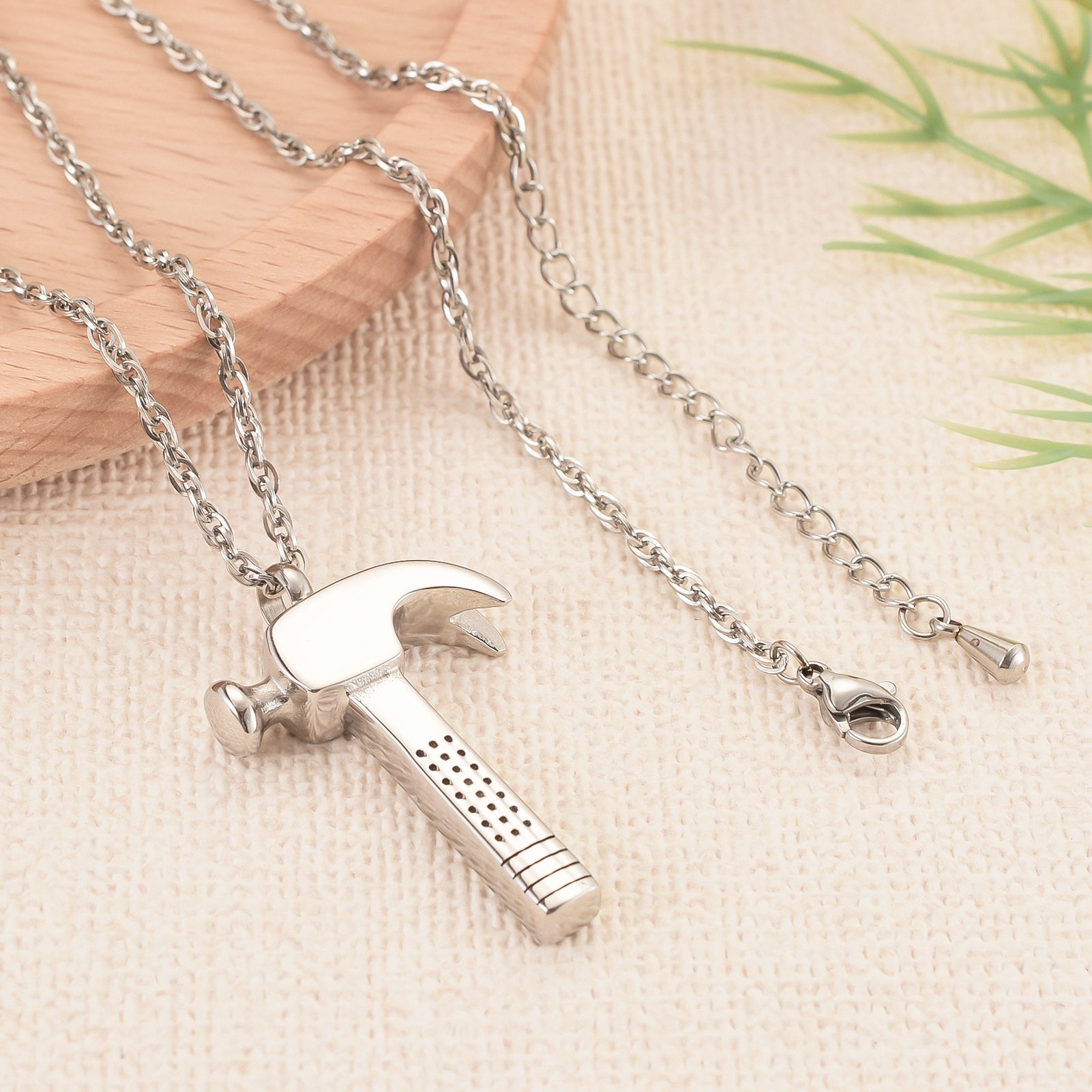 Stainless steel silver color wrench + hammer-filled pendant necklace