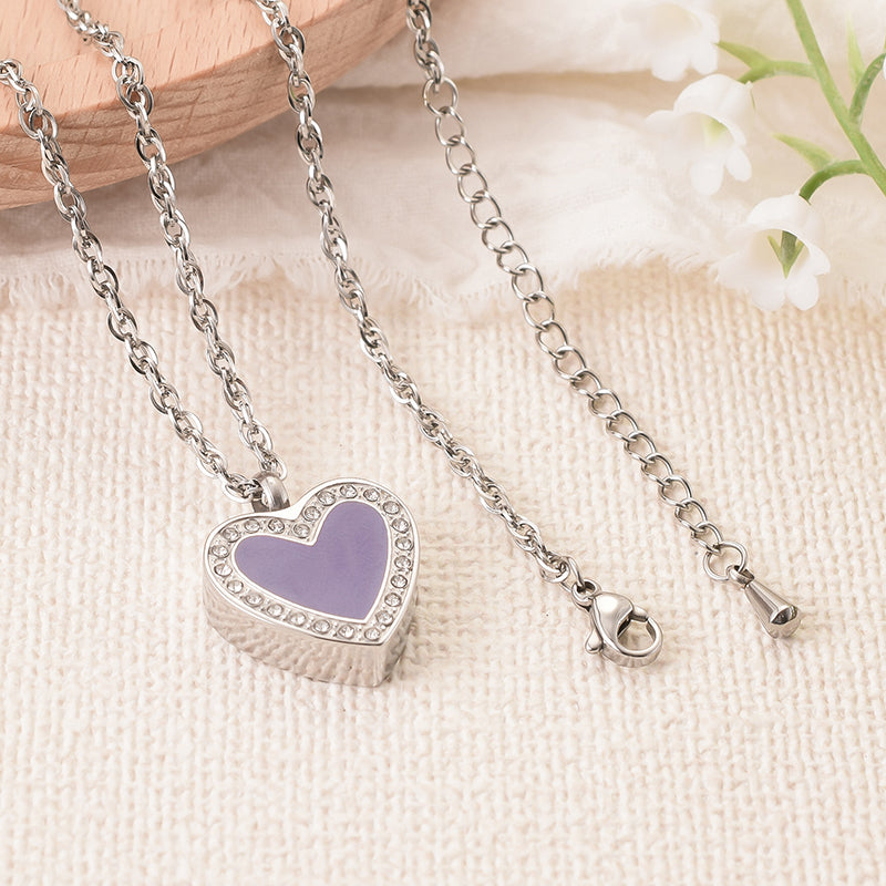 Purple Heart Urn Pendant Necklace - Memorial Ash Cremation Jewellery