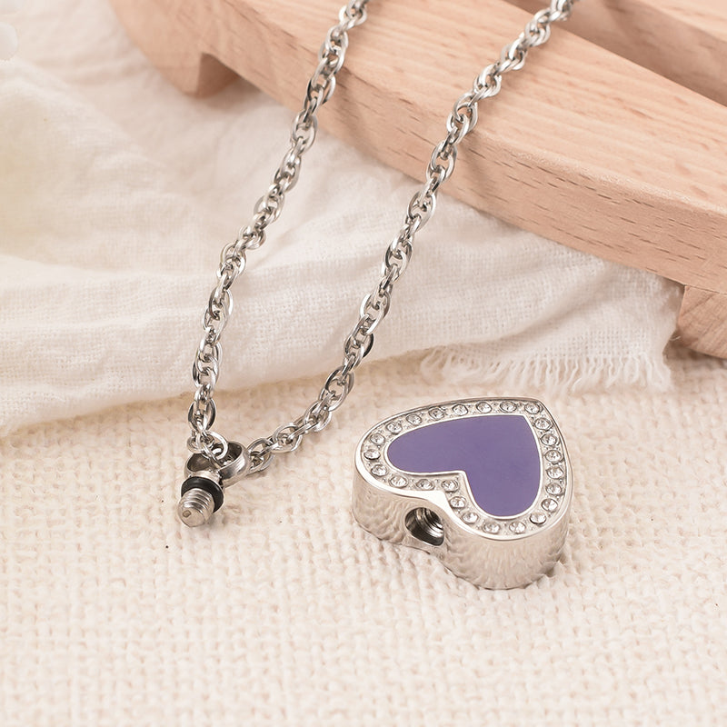 Purple Heart Urn Pendant Necklace - Memorial Ash Cremation Jewellery
