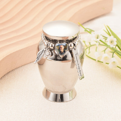 customize stainless steel urn with DIY photo