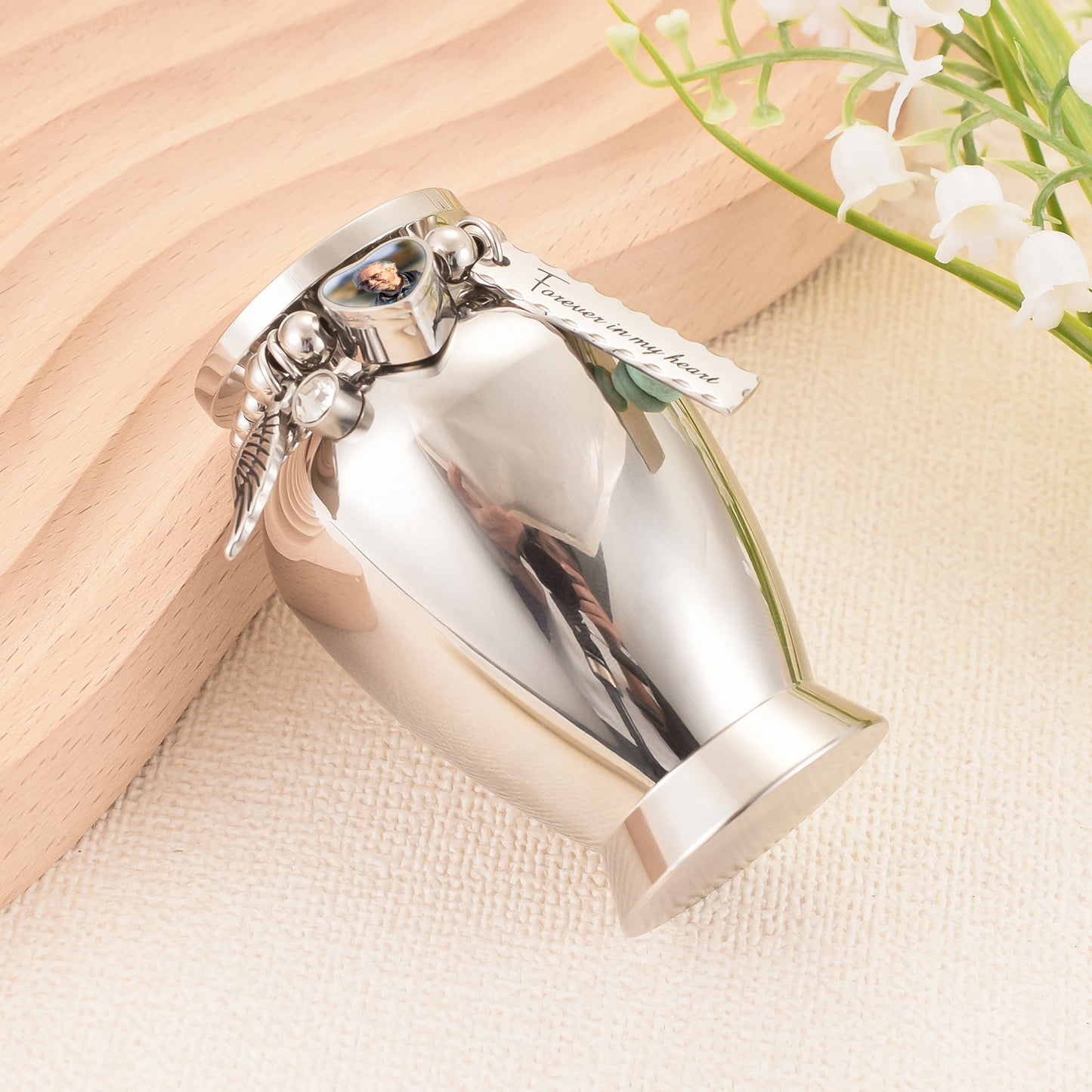 customize stainless steel urn with DIY photo