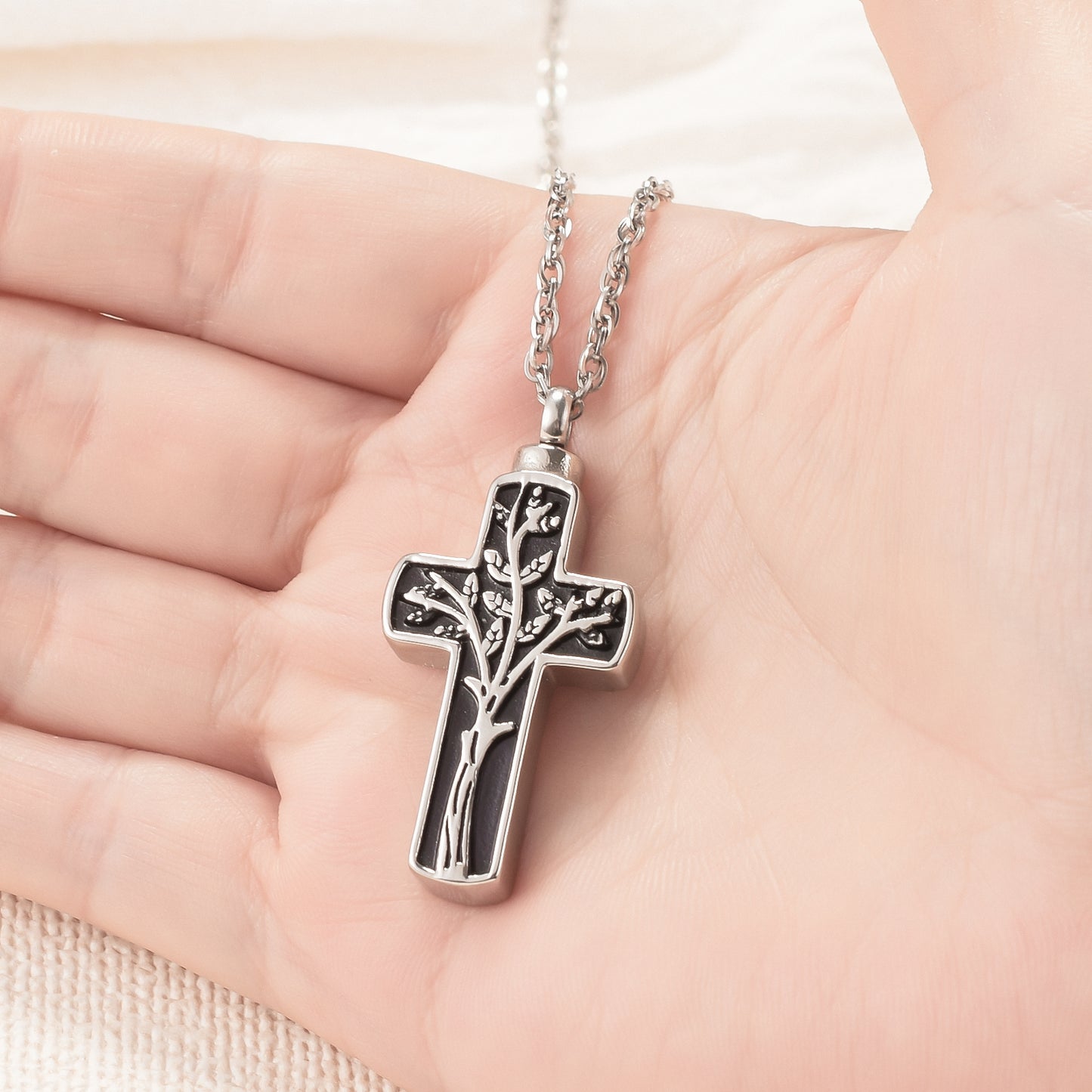 Cross Memorial Pendant with Tree Design