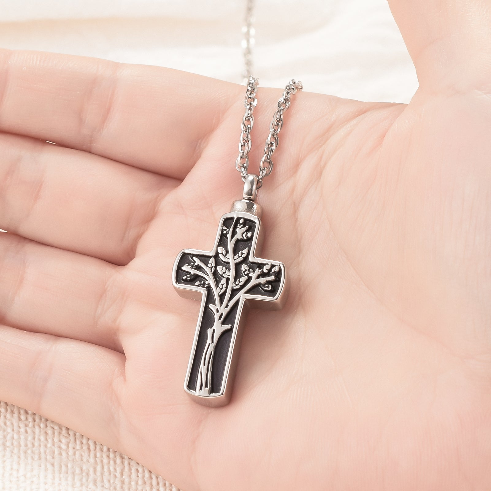 Cross Memorial Pendant with Tree Design