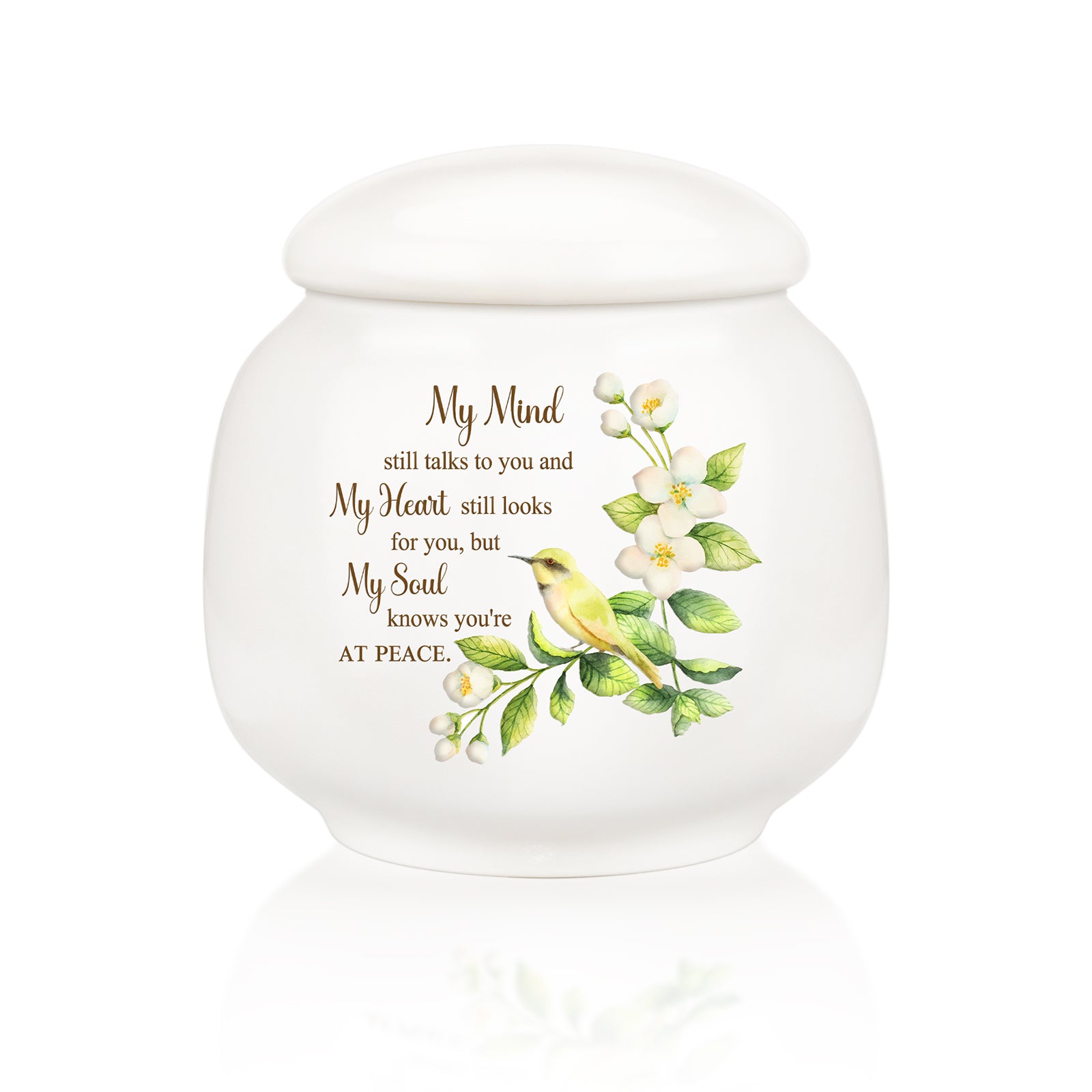 Ceramic Urn for Human Ashes, Flying Bird with Flower