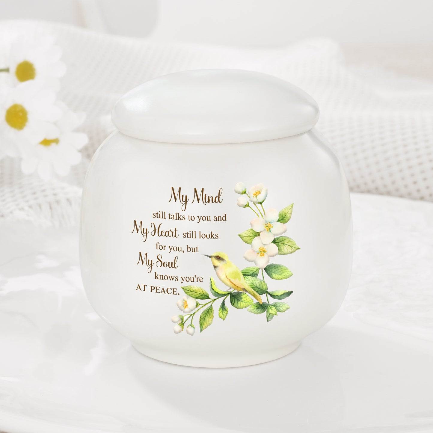 Ceramic Urn for Human Ashes, Flying Bird with Flower