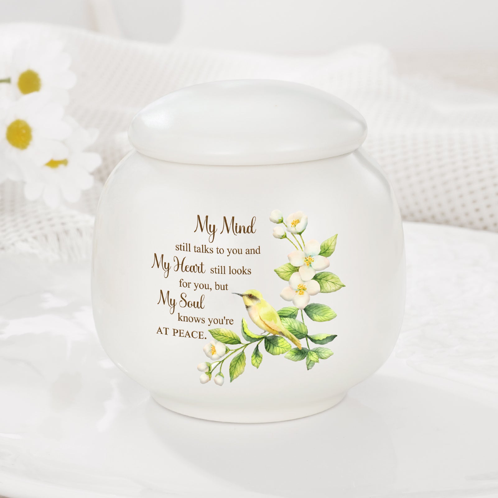 Ceramic Urn for Human Ashes, Flying Bird with Flower