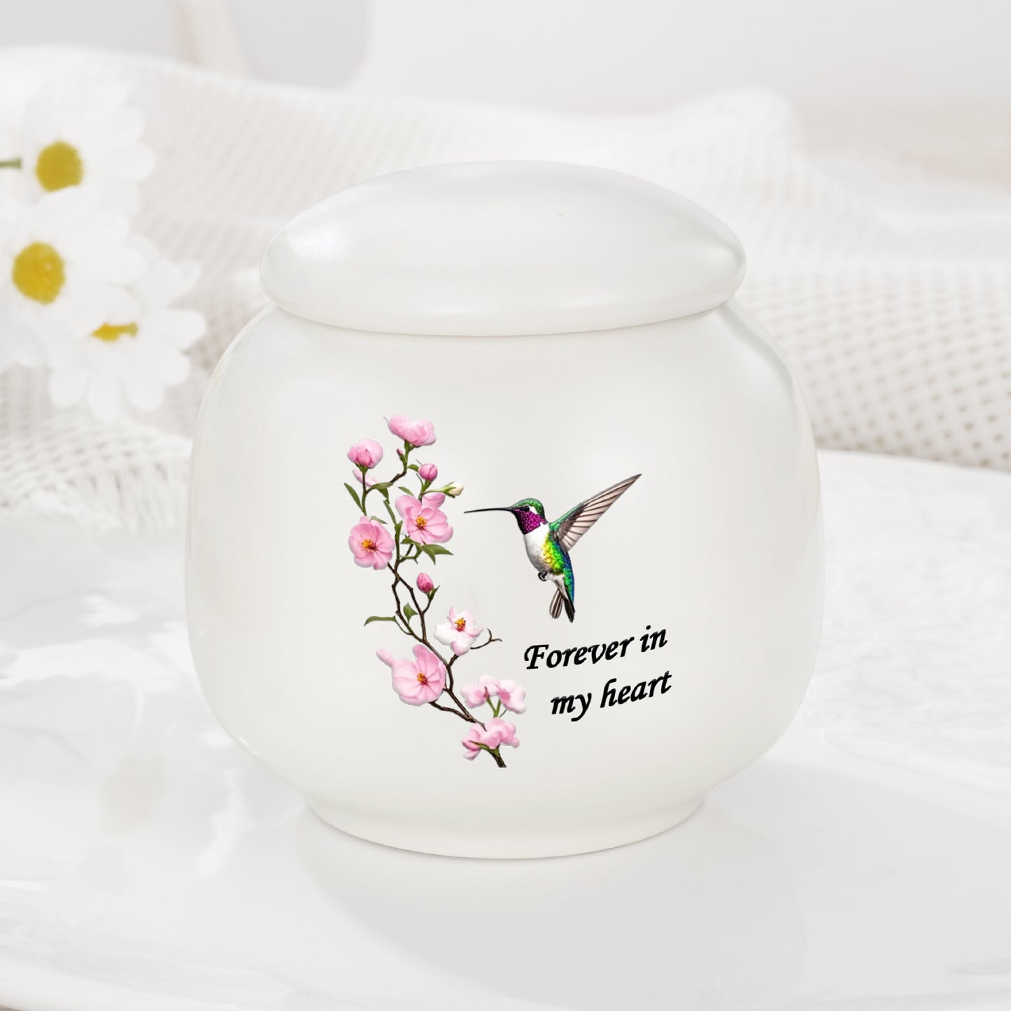 Ceramic Urn for Human Ashes, Flying Bird with Flower