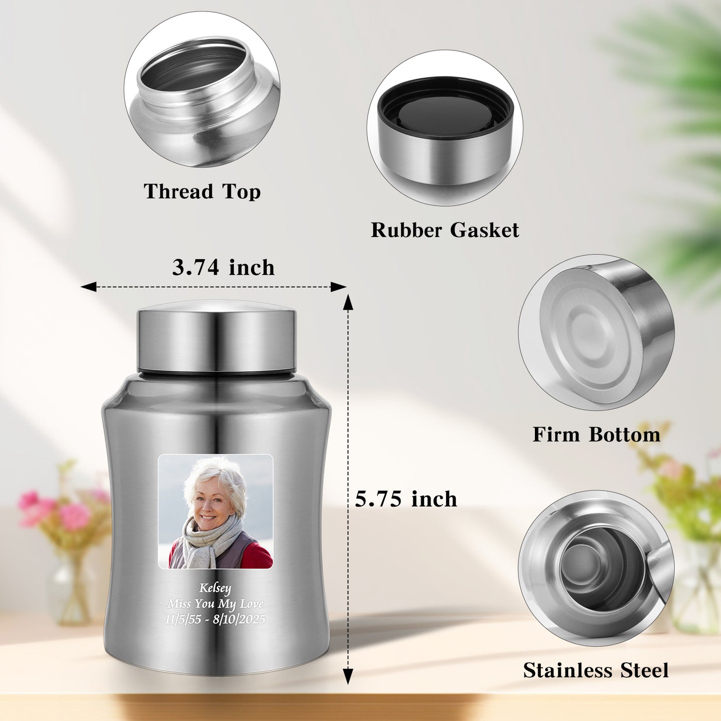 Stainless Steel Photo Customized Urn