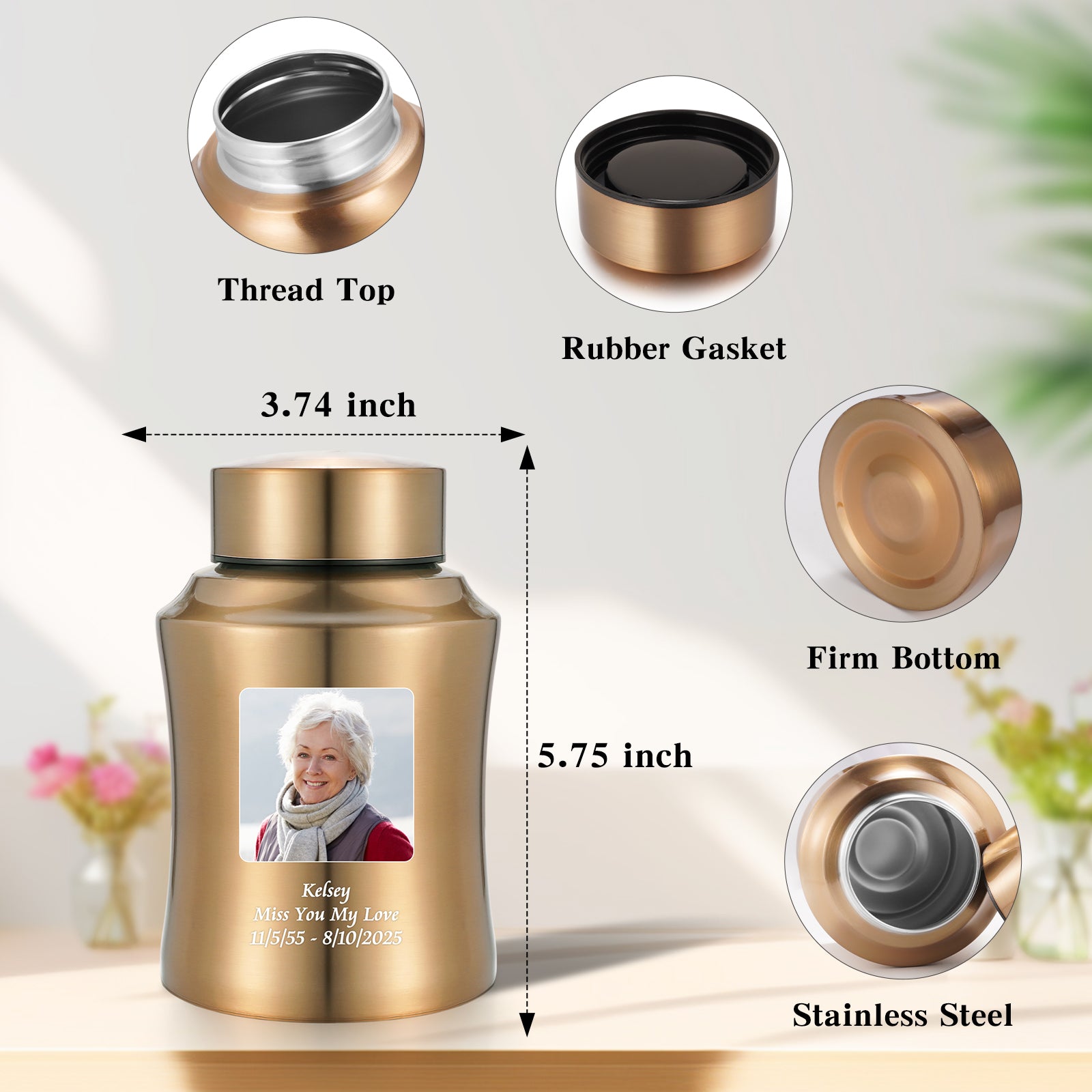 Stainless Steel Photo Customized Urn