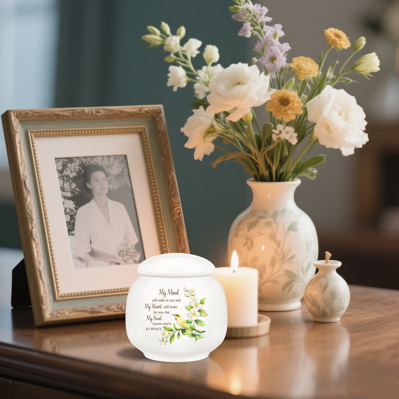 Ceramic Urn for Human Ashes, Flying Bird with Flower