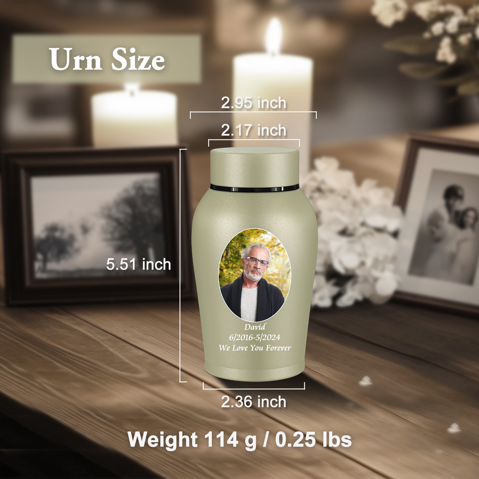 Stainless Steel Photo Personalized Urn for Human Ashes