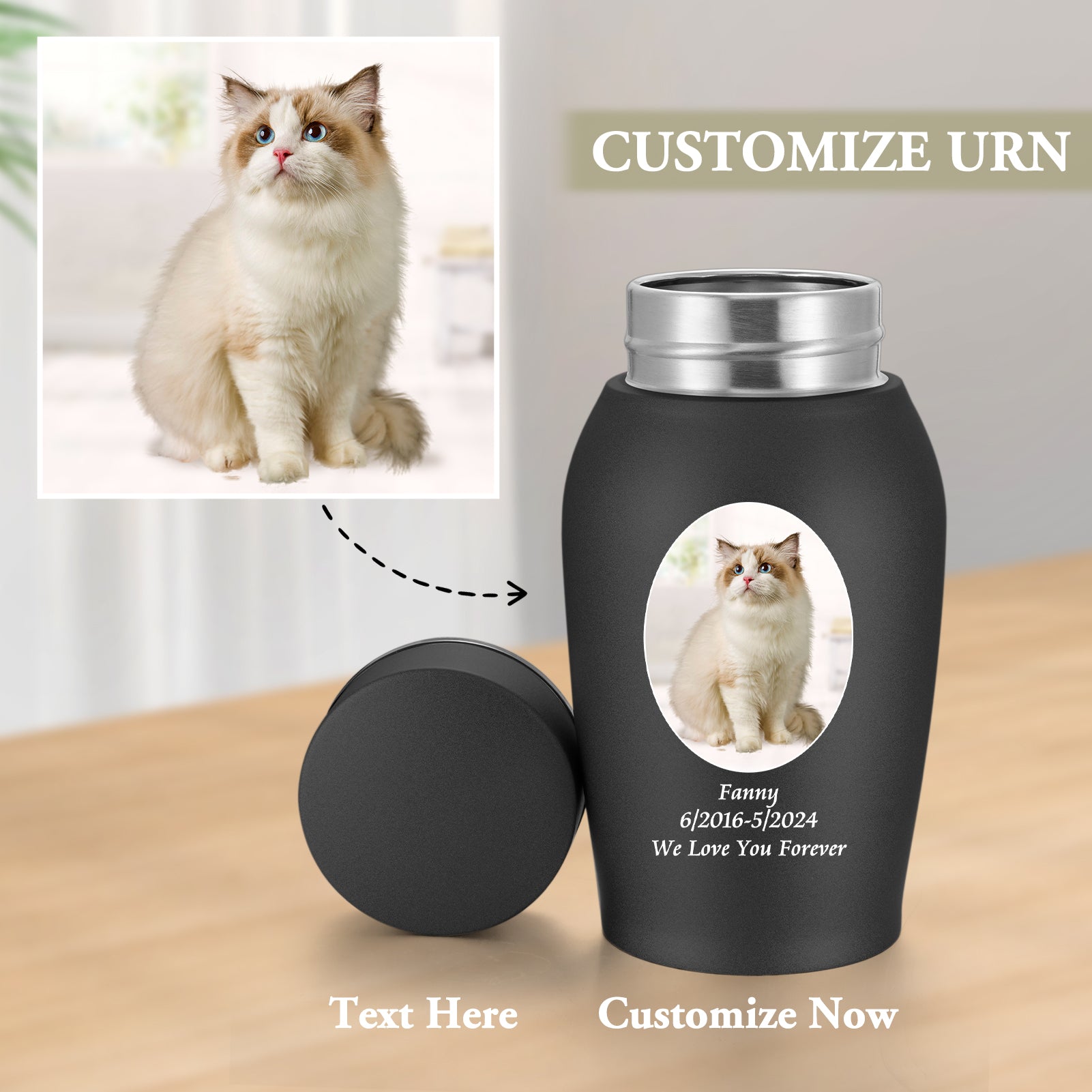 Stainless Steel Photo Personalized Urn for Human Ashes