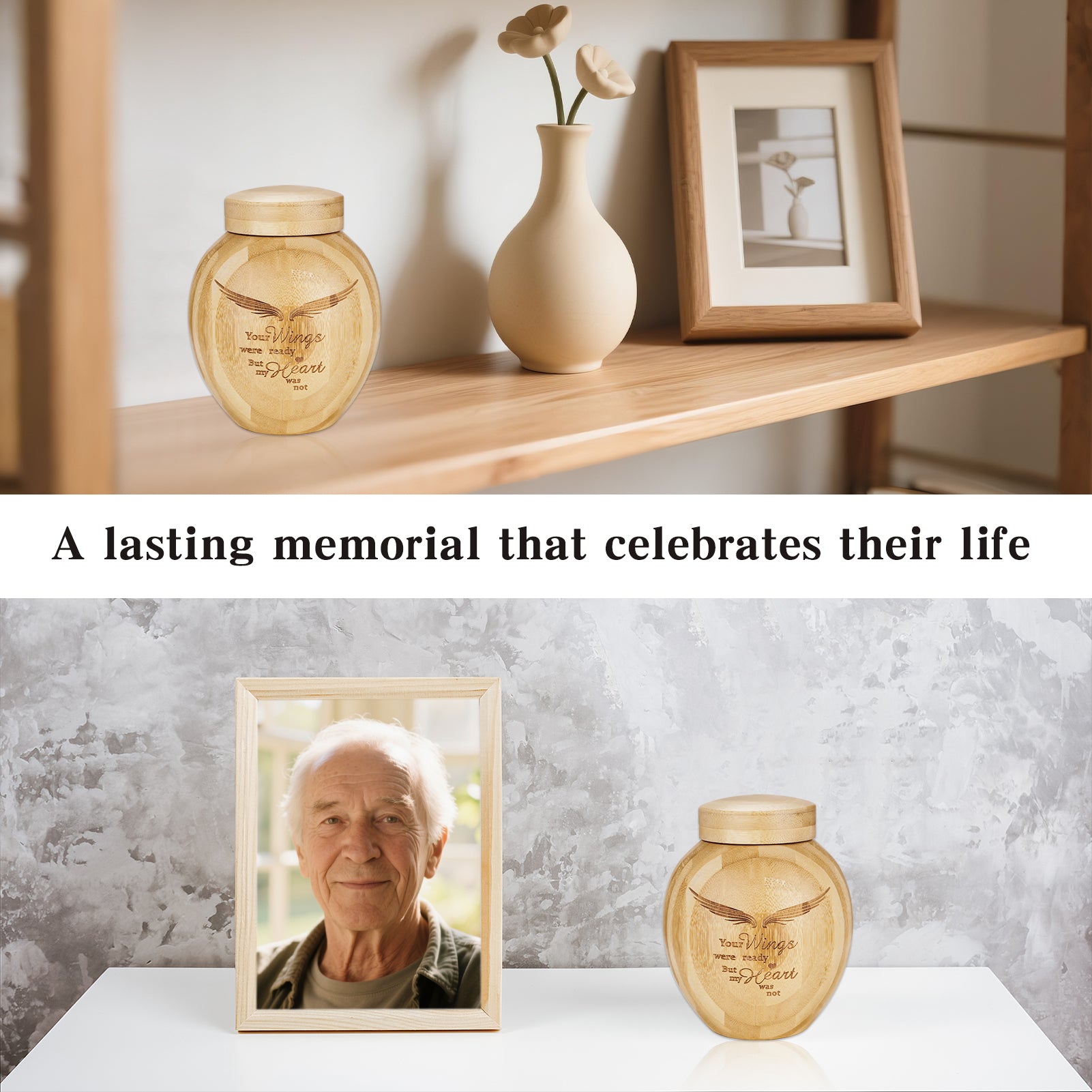 Small Wood Urn for Ashes Keepsake, Bamboo