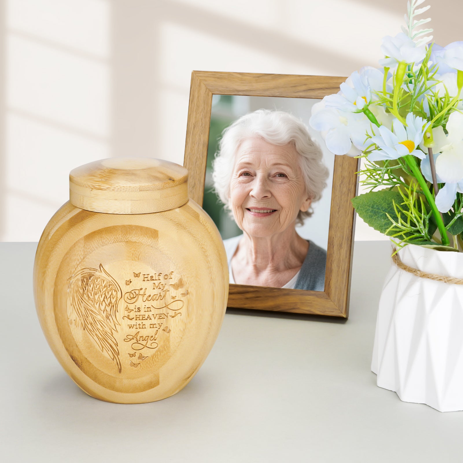 Small Wood Urn for Ashes Keepsake, Bamboo