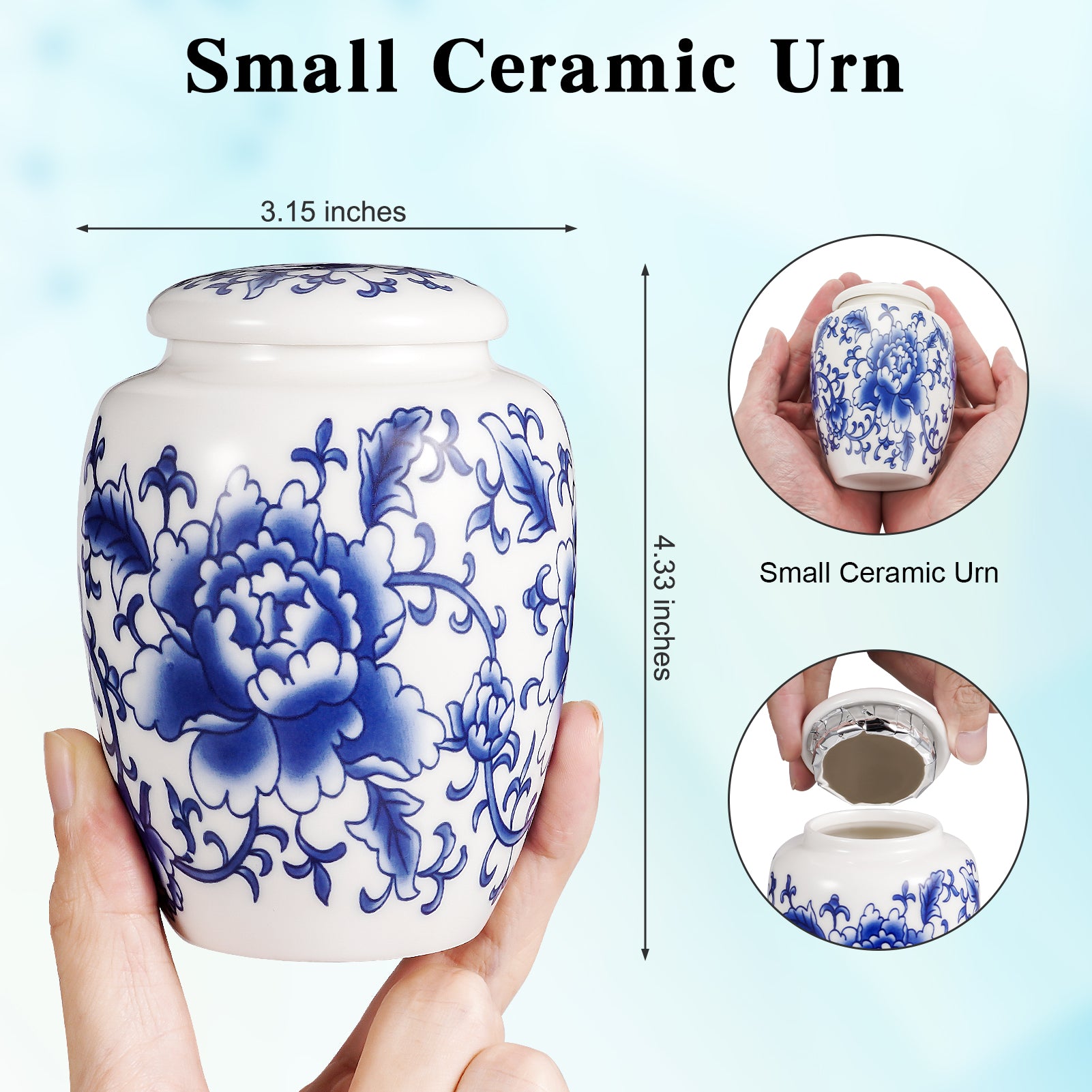 Ceramic Mini Urns Blue and White Porcelain Cremation Keepsake Urn