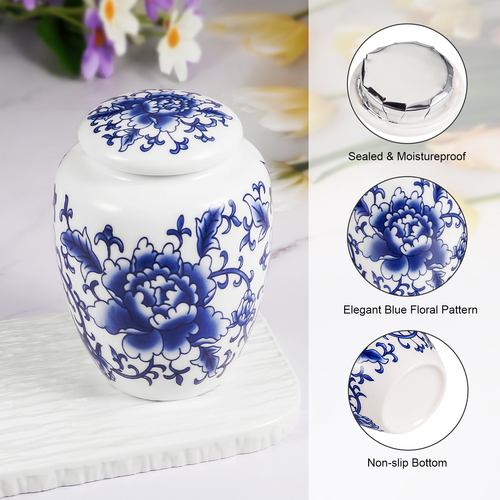 Ceramic Mini Urns Blue and White Porcelain Cremation Keepsake Urn