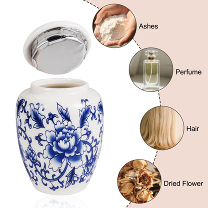 Ceramic Mini Urns Blue and White Porcelain Cremation Keepsake Urn