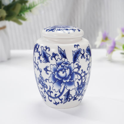 Ceramic Mini Urns Blue and White Porcelain Cremation Keepsake Urn