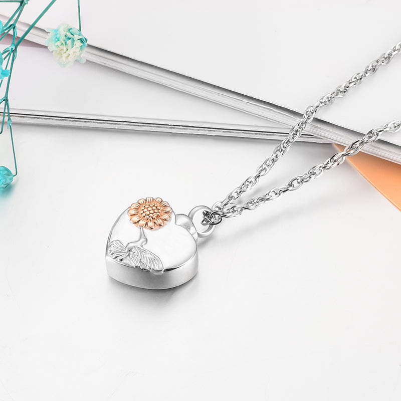 Heart Cremation Pendant of Hummingbird