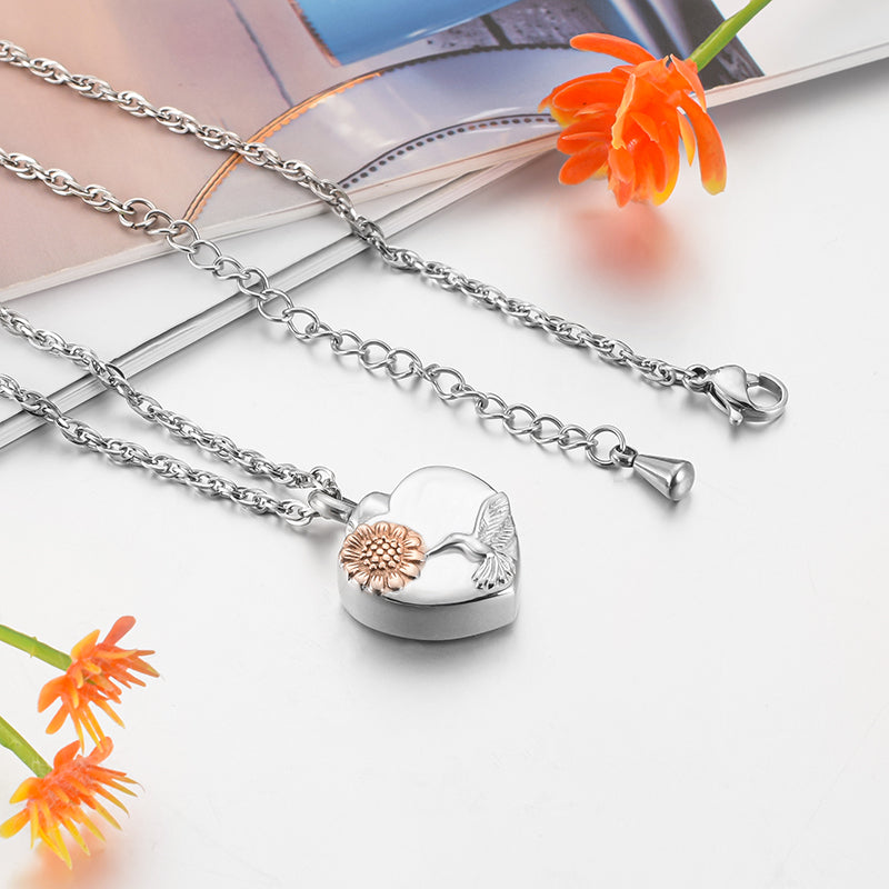 Heart Cremation Pendant of Hummingbird