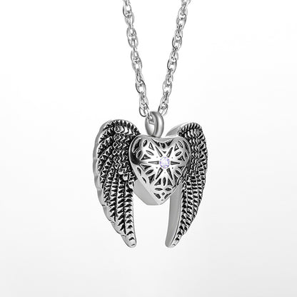Heart Cremation Necklace with Big Angle Wings