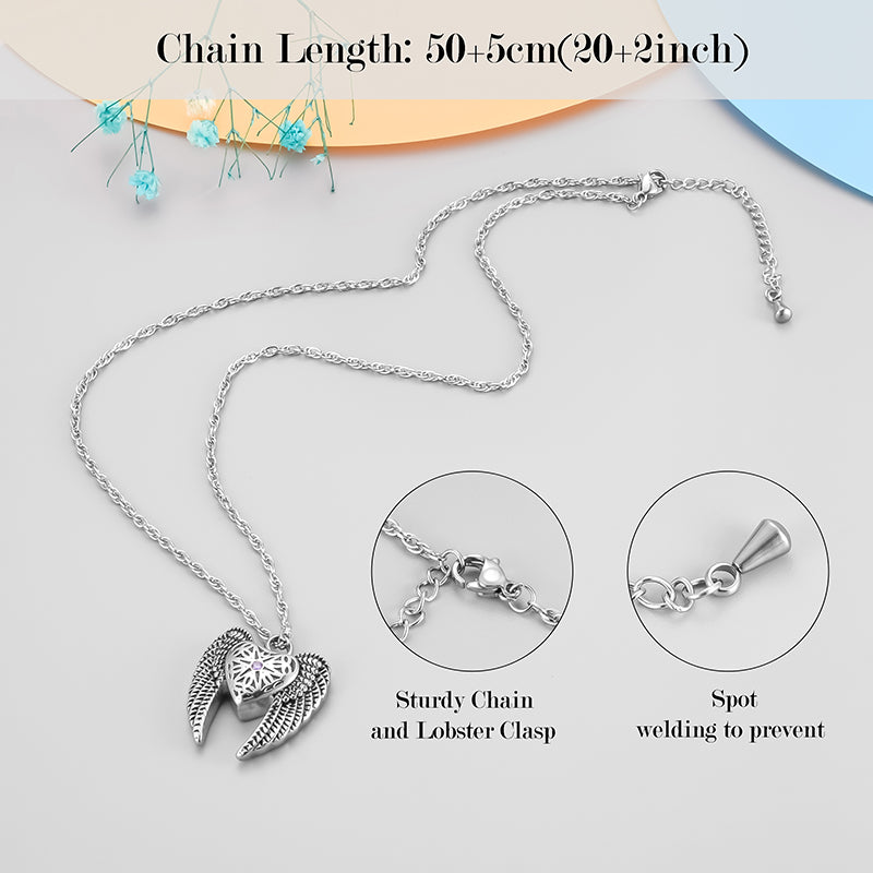 Heart Cremation Necklace with Big Angle Wings