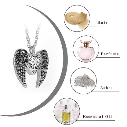 Heart Cremation Necklace with Big Angle Wings