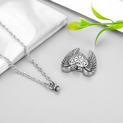 Heart Cremation Necklace with Big Angle Wings