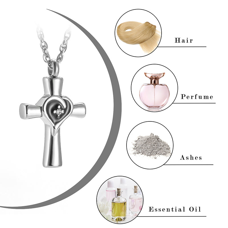 Memorial Cross Cremation Neckalce of Heart