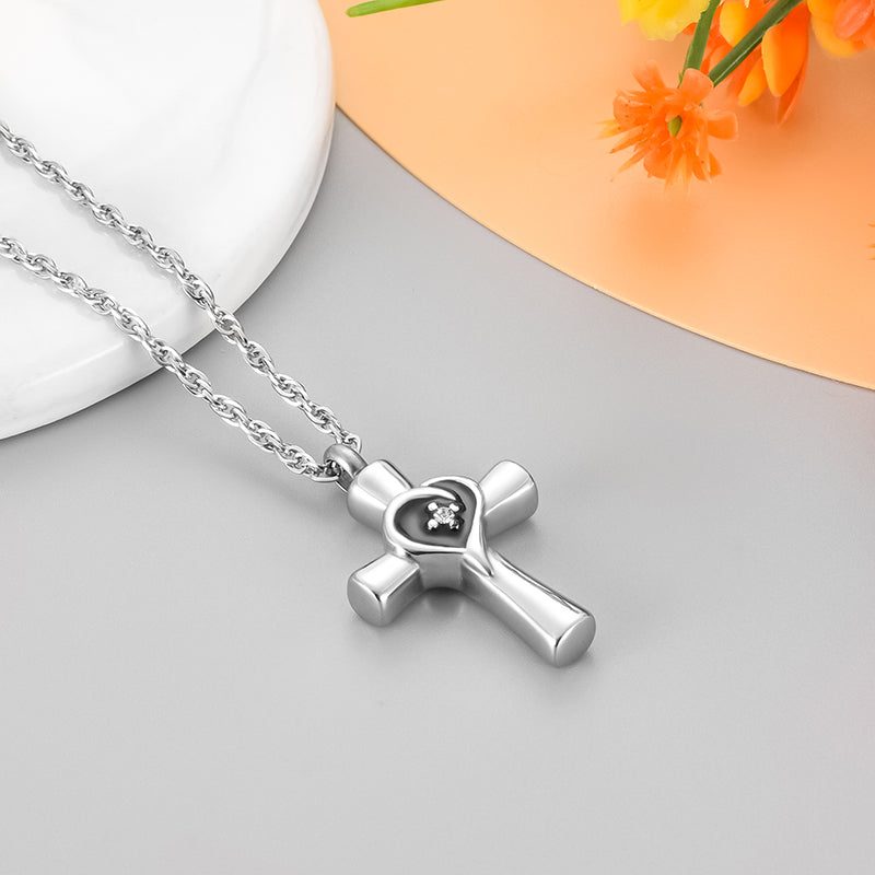 Memorial Cross Cremation Neckalce of Heart