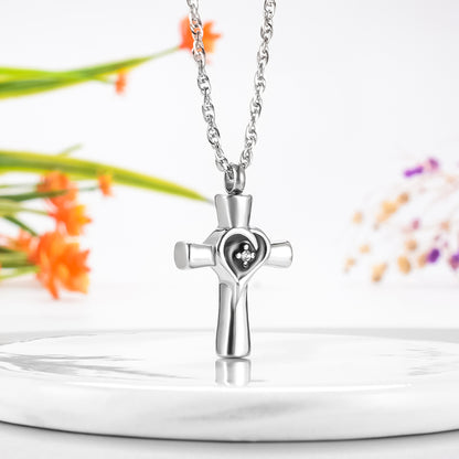 Memorial Cross Cremation Neckalce of Heart