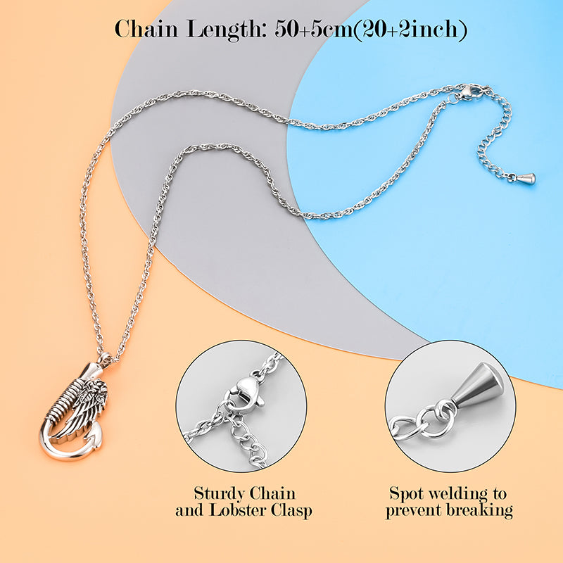 Angle Wings and Fish Hook Cremation Necklace