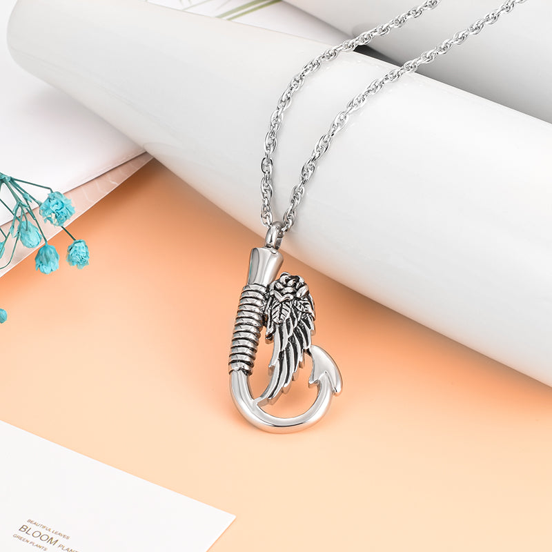 Angle Wings and Fish Hook Cremation Necklace