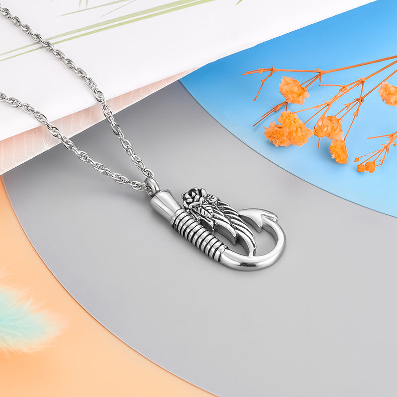 Angle Wings and Fish Hook Cremation Necklace