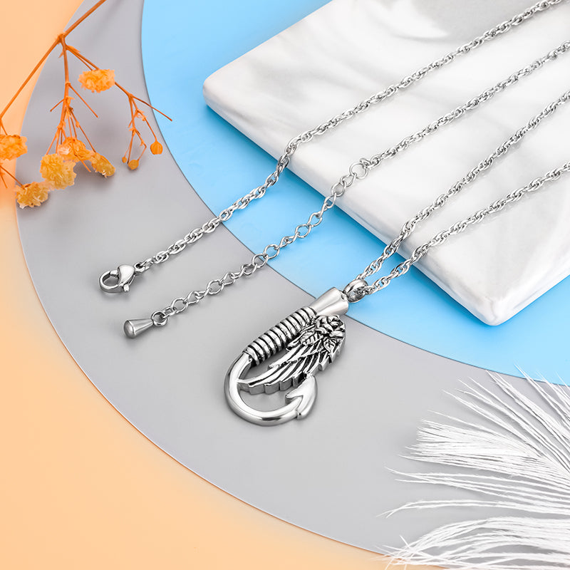 Angle Wings and Fish Hook Cremation Necklace