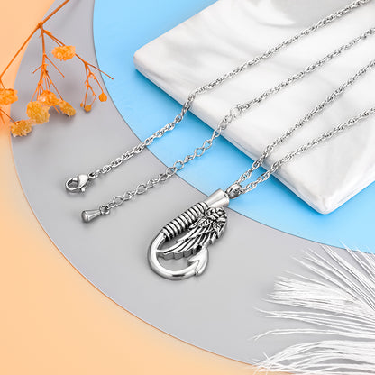 Angle Wings and Fish Hook Cremation Necklace