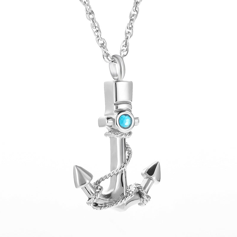 Anchor Crenation Pendant with Blue Diamonds