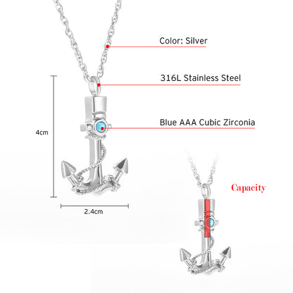 Anchor Crenation Pendant with Blue Diamonds