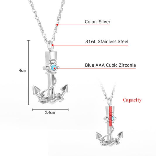 Anchor Crenation Pendant with Blue Diamonds