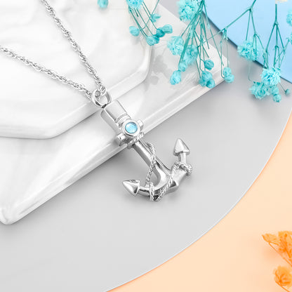 Anchor Crenation Pendant with Blue Diamonds