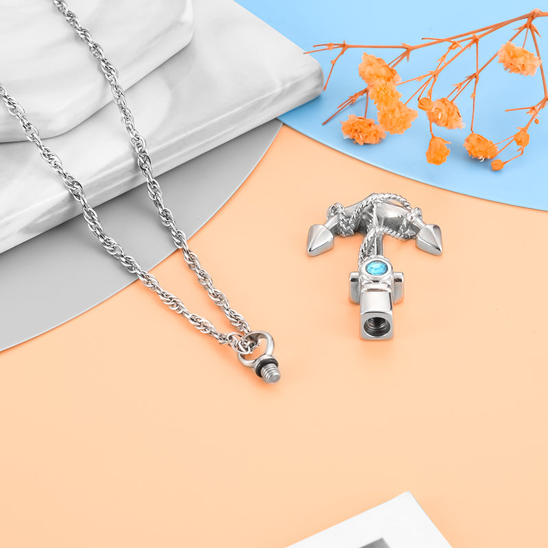 Anchor Crenation Pendant with Blue Diamonds