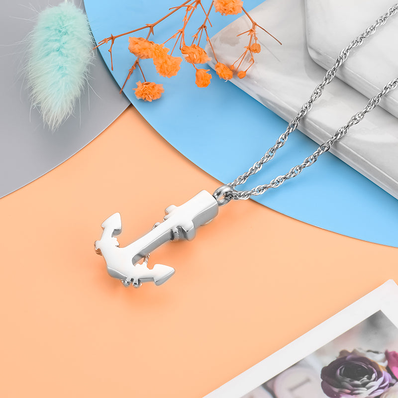 Anchor Crenation Pendant with Blue Diamonds