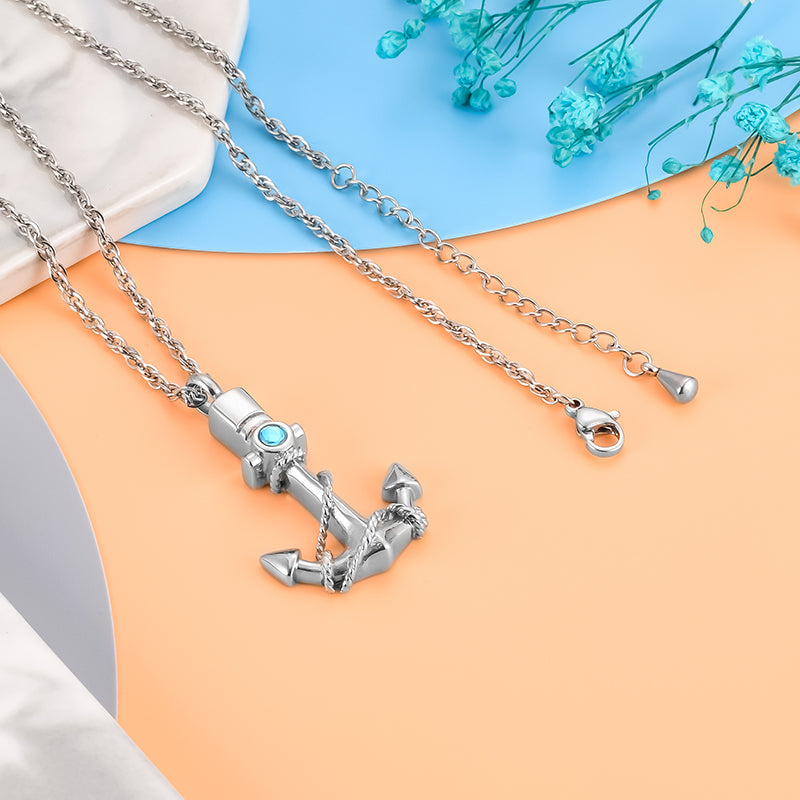 Anchor Crenation Pendant with Blue Diamonds