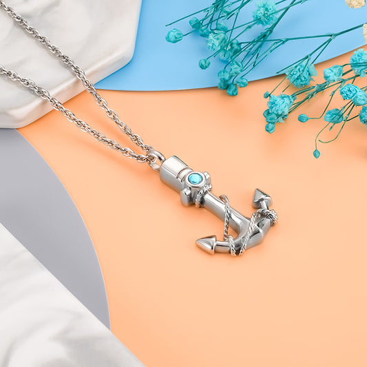 Anchor Crenation Pendant with Blue Diamonds