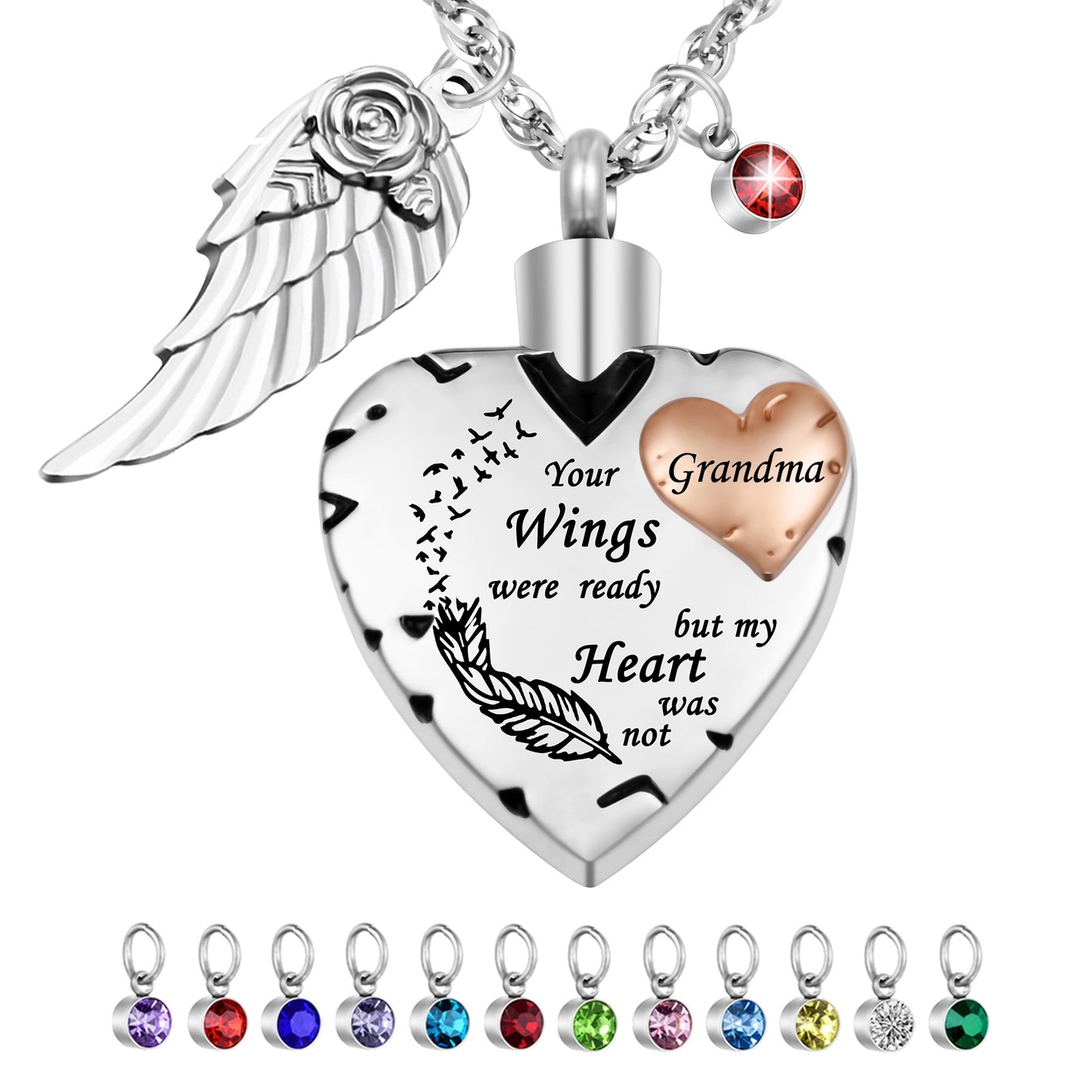 Customizable Heart Urn Memorial Pendant with Poetic Inscription