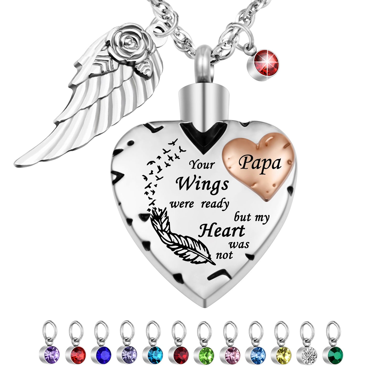 Customizable Heart Urn Memorial Pendant with Poetic Inscription