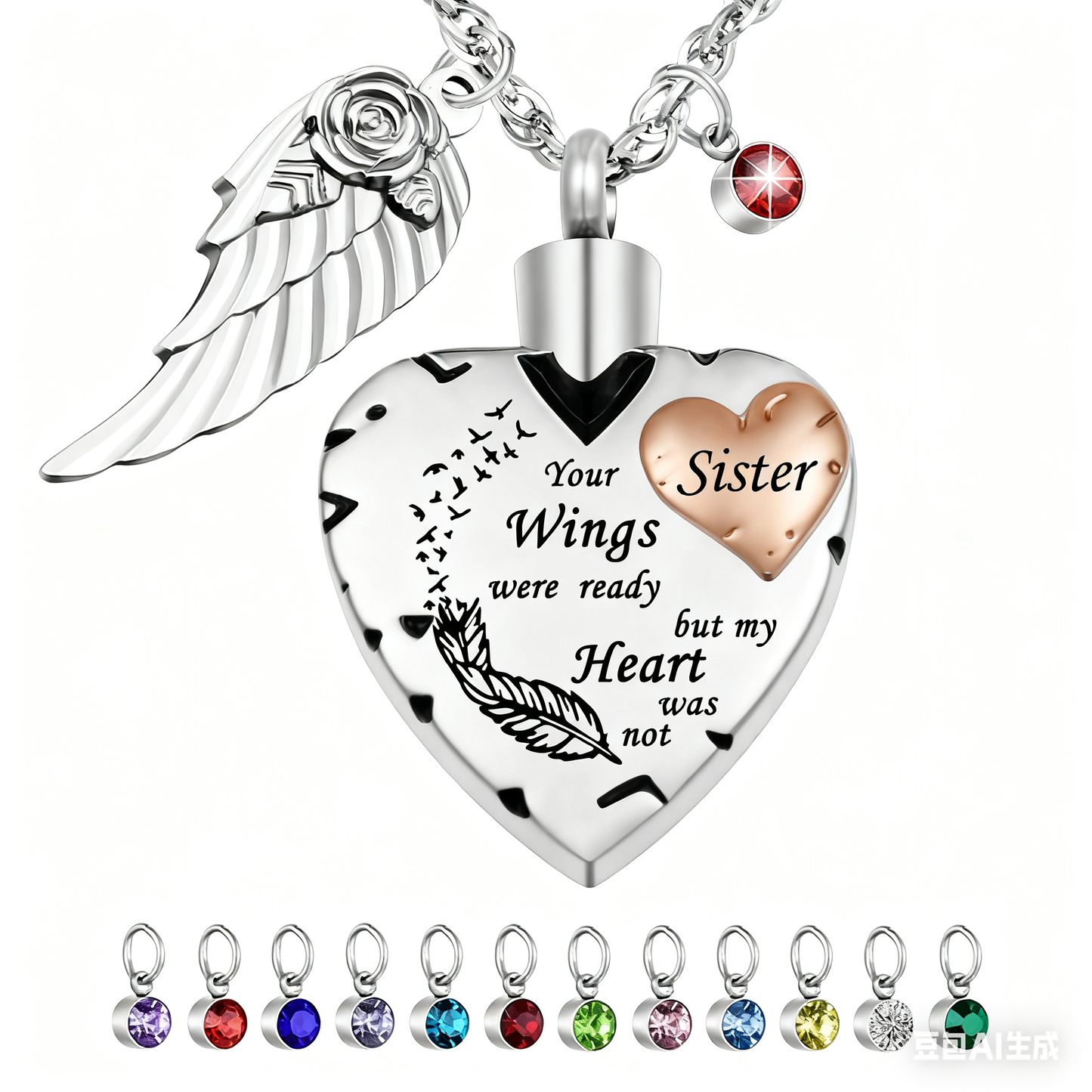 Customizable Heart Urn Memorial Pendant with Poetic Inscription
