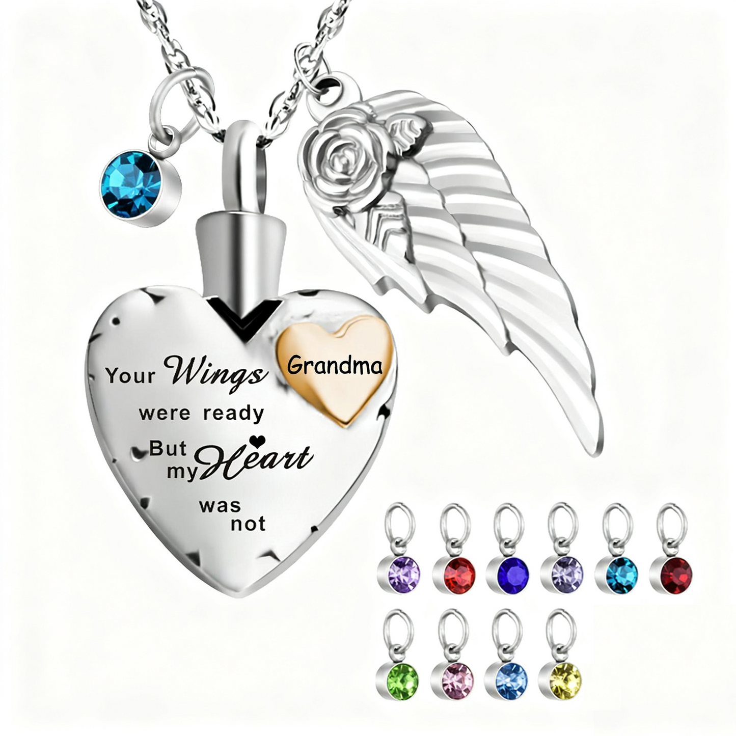 Heartfelt Memorial Urn Necklace with Details & Birthstone