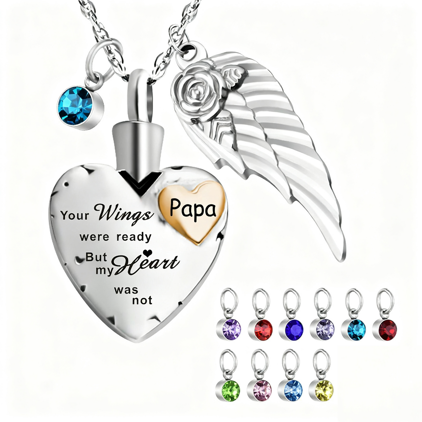 Heartfelt Memorial Urn Necklace with Details & Birthstone