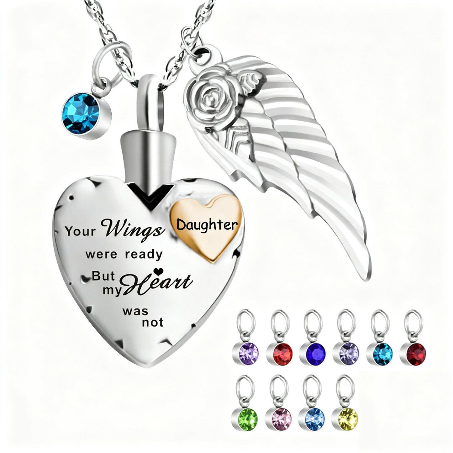 Heartfelt Memorial Urn Necklace with Details & Birthstone